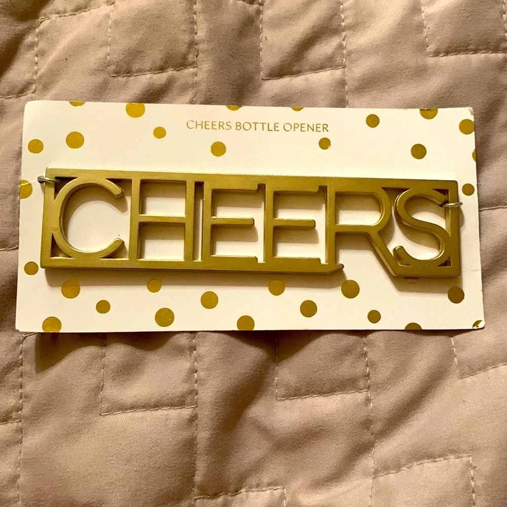 New gold tone CHEERS bottle opener bar accessory holiday fun new year’s fun gift